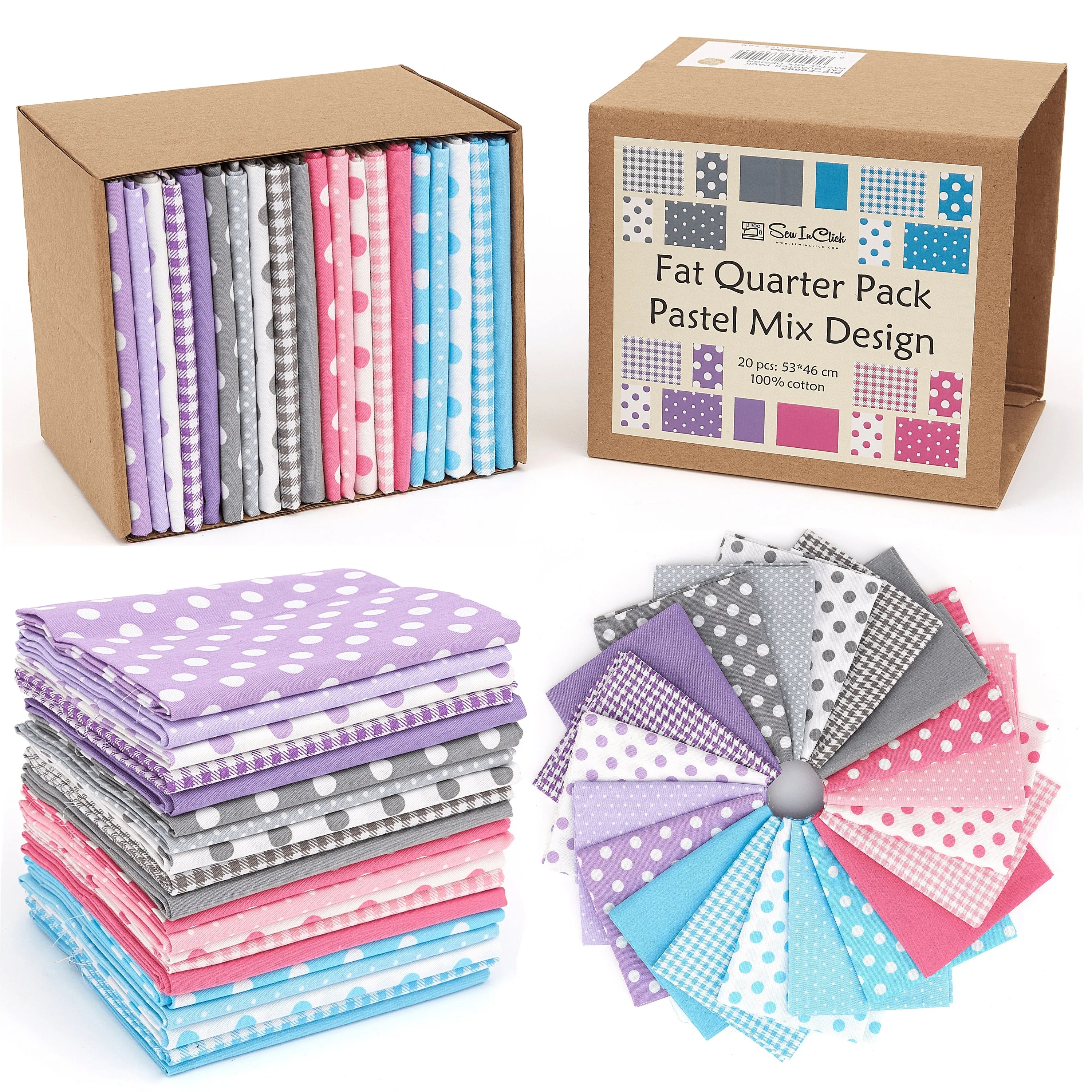 20 Fat Quarter Bundle -100% Cotton | Basic Mix Design - 20 pcs - baby's Colors - 5  Patterns | Quilting & Crafting Fabric | Special Gift Set