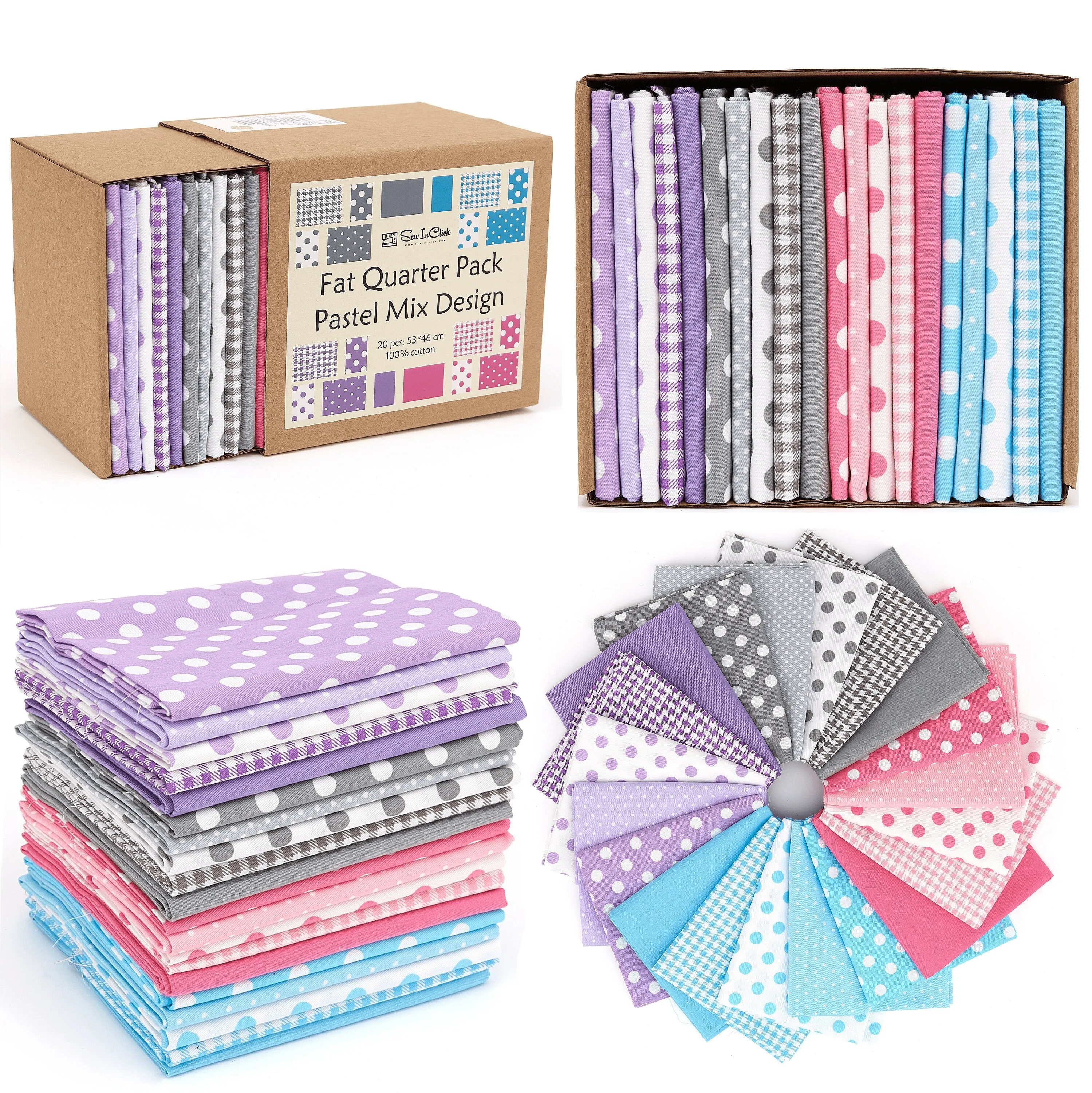 20 Fat Quarter Bundle -100% Cotton | Basic Mix Design - 20 pcs - baby's Colors - 5  Patterns | Quilting & Crafting Fabric | Special Gift Set