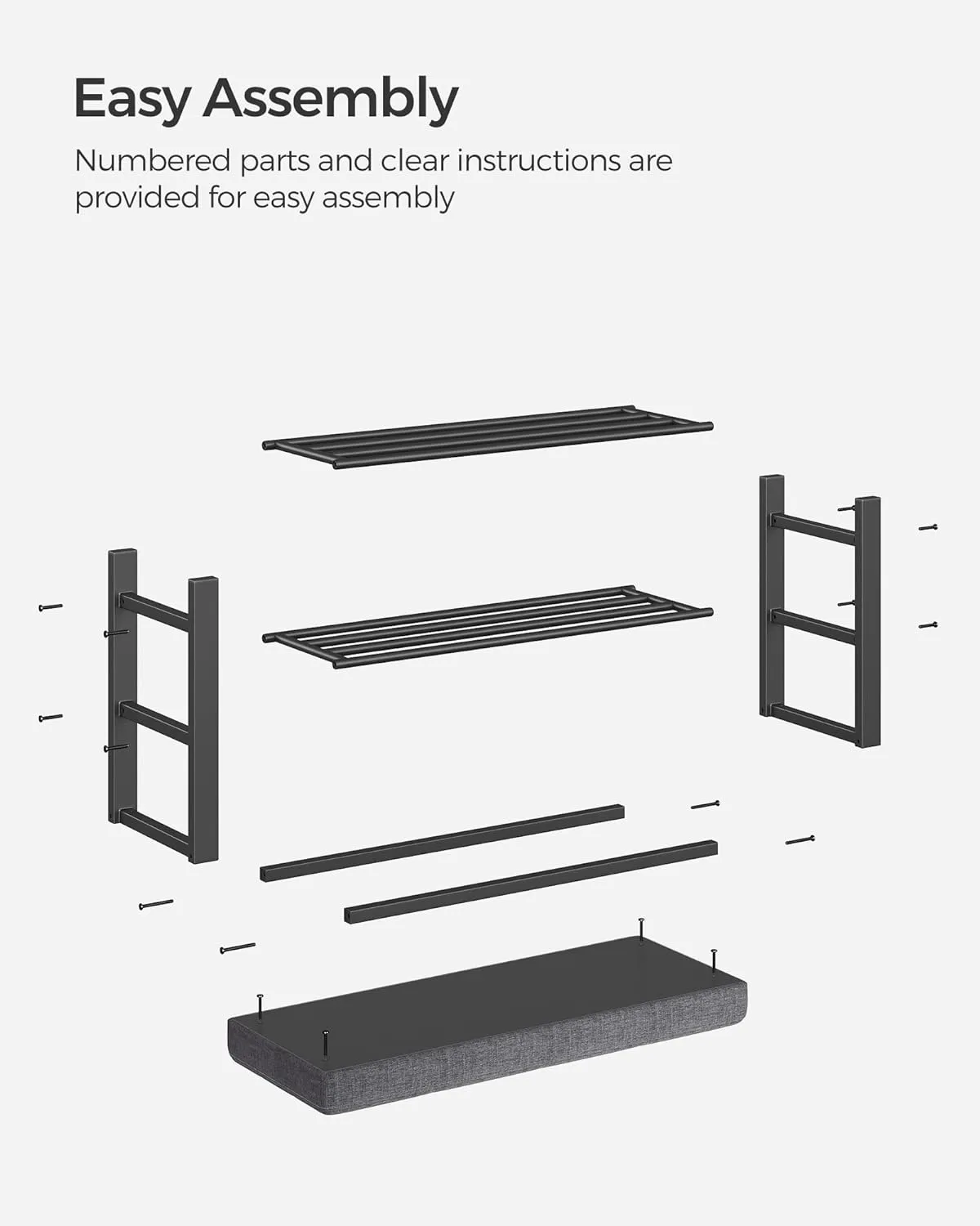 3-Tier Metal Shoe Bench, Padded Seat, Linen Cover, 440 lb Support, SONGMICS