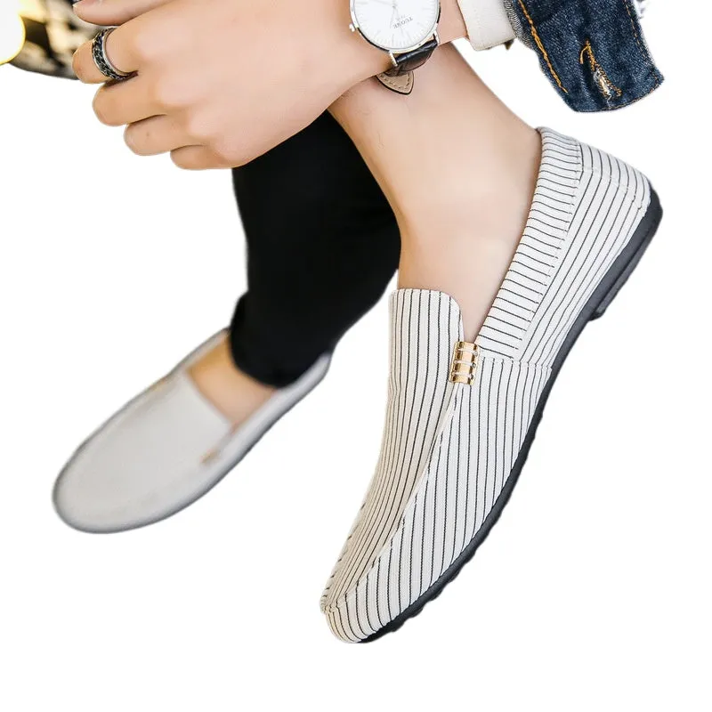 Autumn men's shoes social guy casual shoes lazy tide shoes striped Doudou shoes men's foreign trade large size cross-border