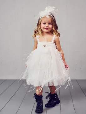 Baptism Tulle dress with feathers - CHIARA