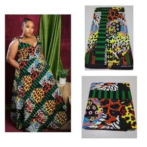 Black, Green, Blue and Red African Ankara Fabric