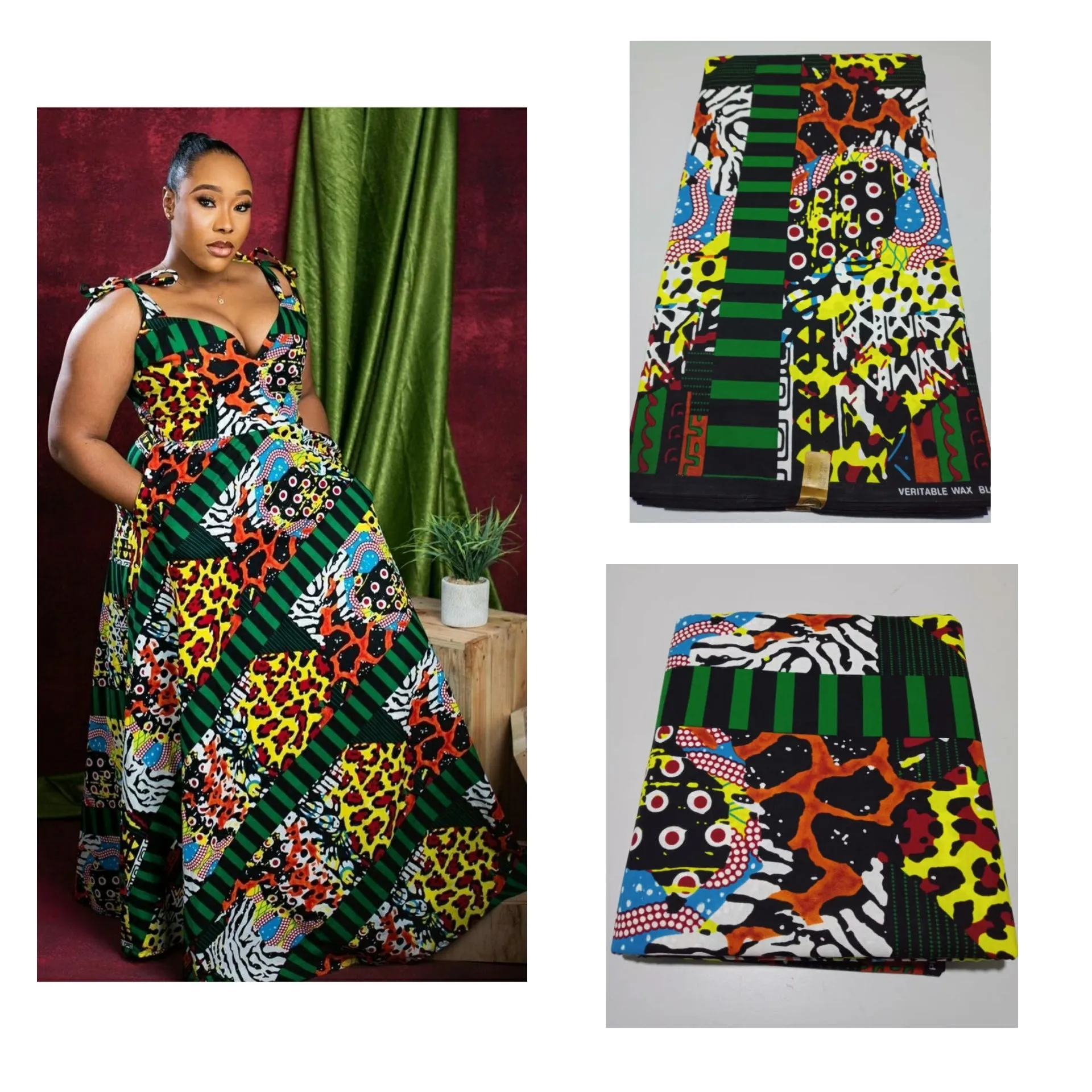 Black, Green, Blue and Red African Ankara Fabric