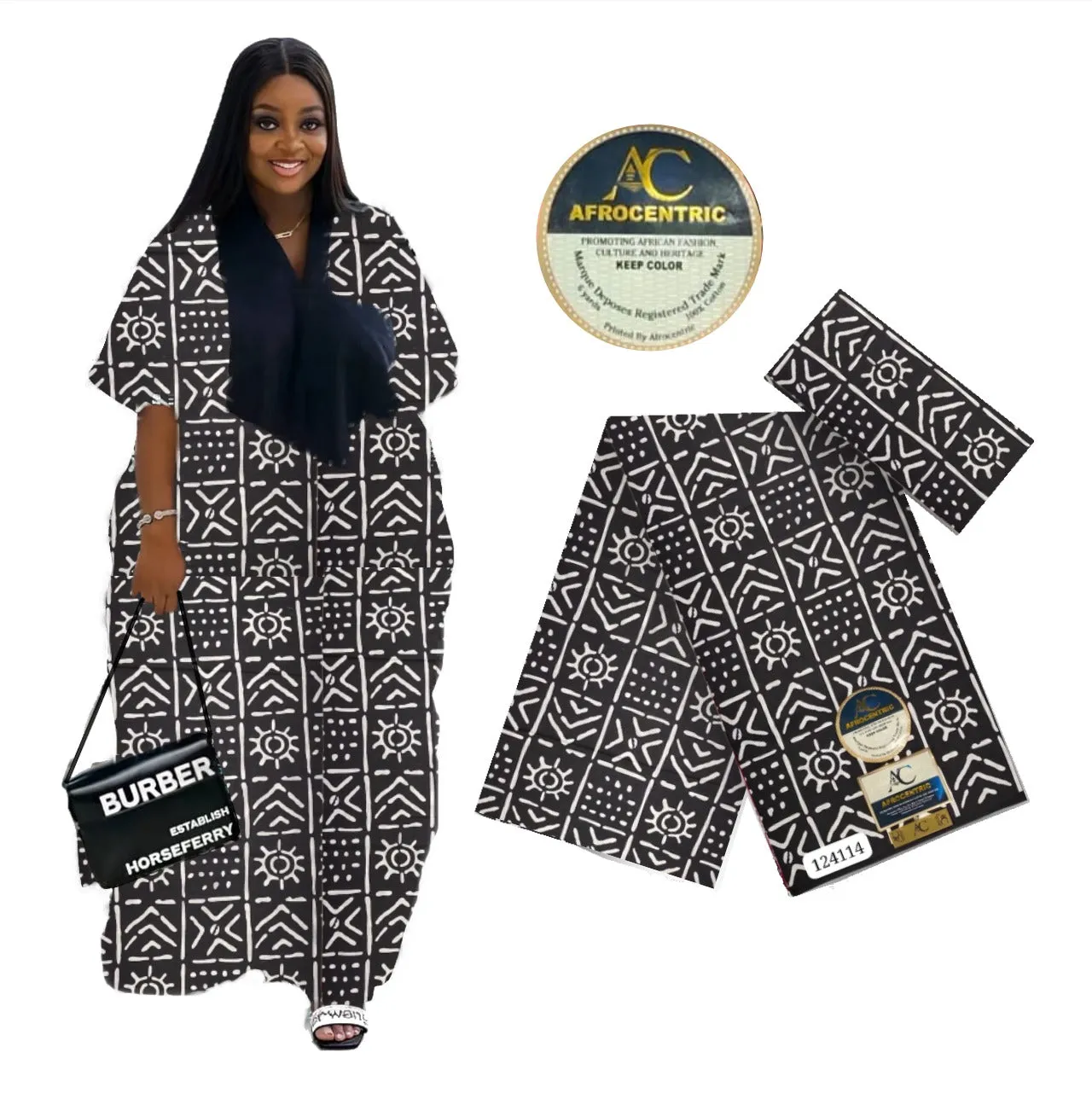 Black Modcloth Tribal Ankara Print Fabric ACS2027