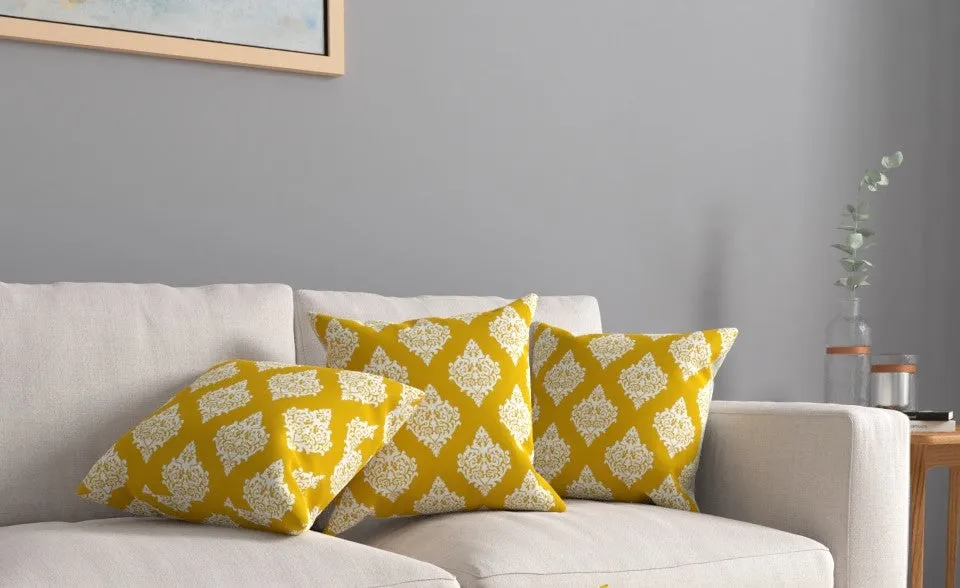 Cotton Cushion Covers, throw pillows for couch- Motif Mustard
