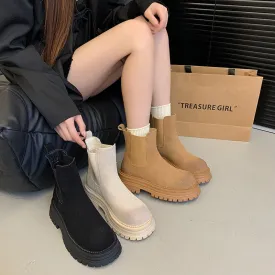 Fashionkova fall boots Women's Retro All-Match Thick-Soled  Boots 2024 New Short Boots Thick Heel Stretch Matte Leather Martin Boots