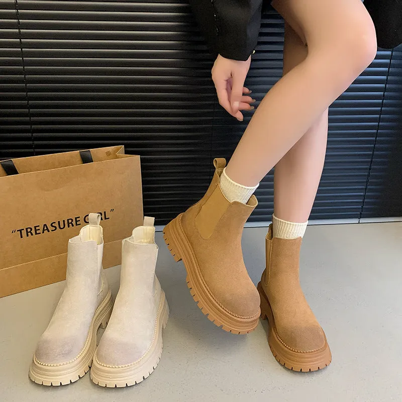 Fashionkova fall boots Women's Retro All-Match Thick-Soled  Boots 2024 New Short Boots Thick Heel Stretch Matte Leather Martin Boots