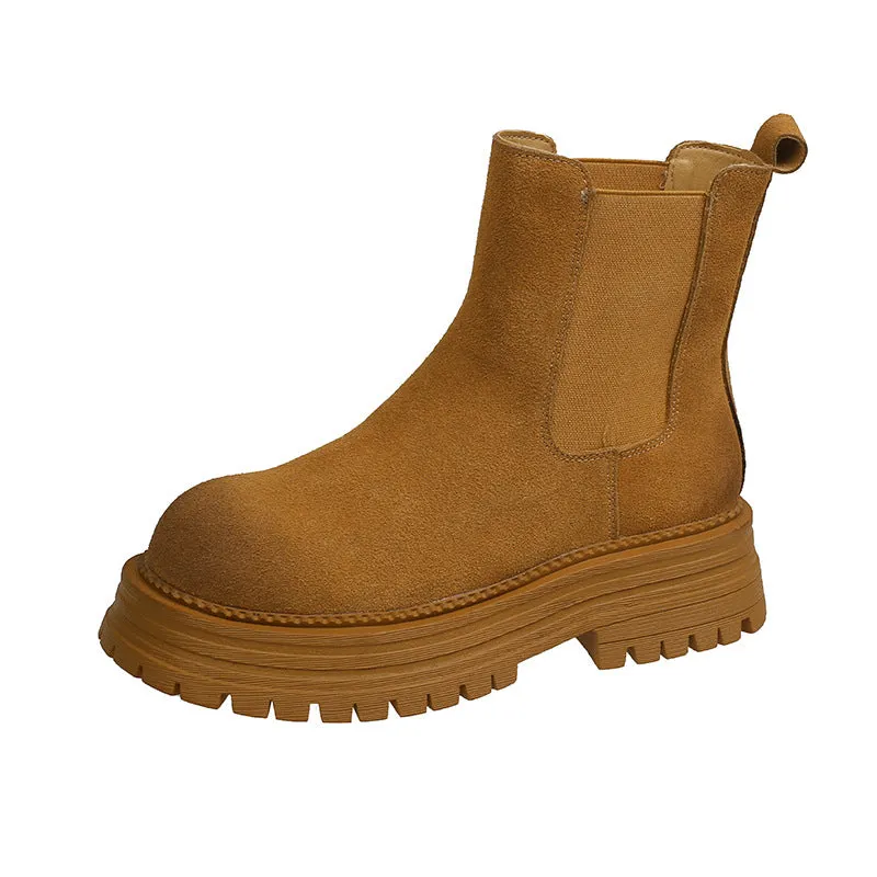 Fashionkova fall boots Women's Retro All-Match Thick-Soled  Boots 2024 New Short Boots Thick Heel Stretch Matte Leather Martin Boots