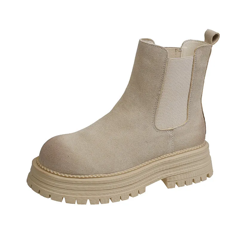 Fashionkova fall boots Women's Retro All-Match Thick-Soled  Boots 2024 New Short Boots Thick Heel Stretch Matte Leather Martin Boots