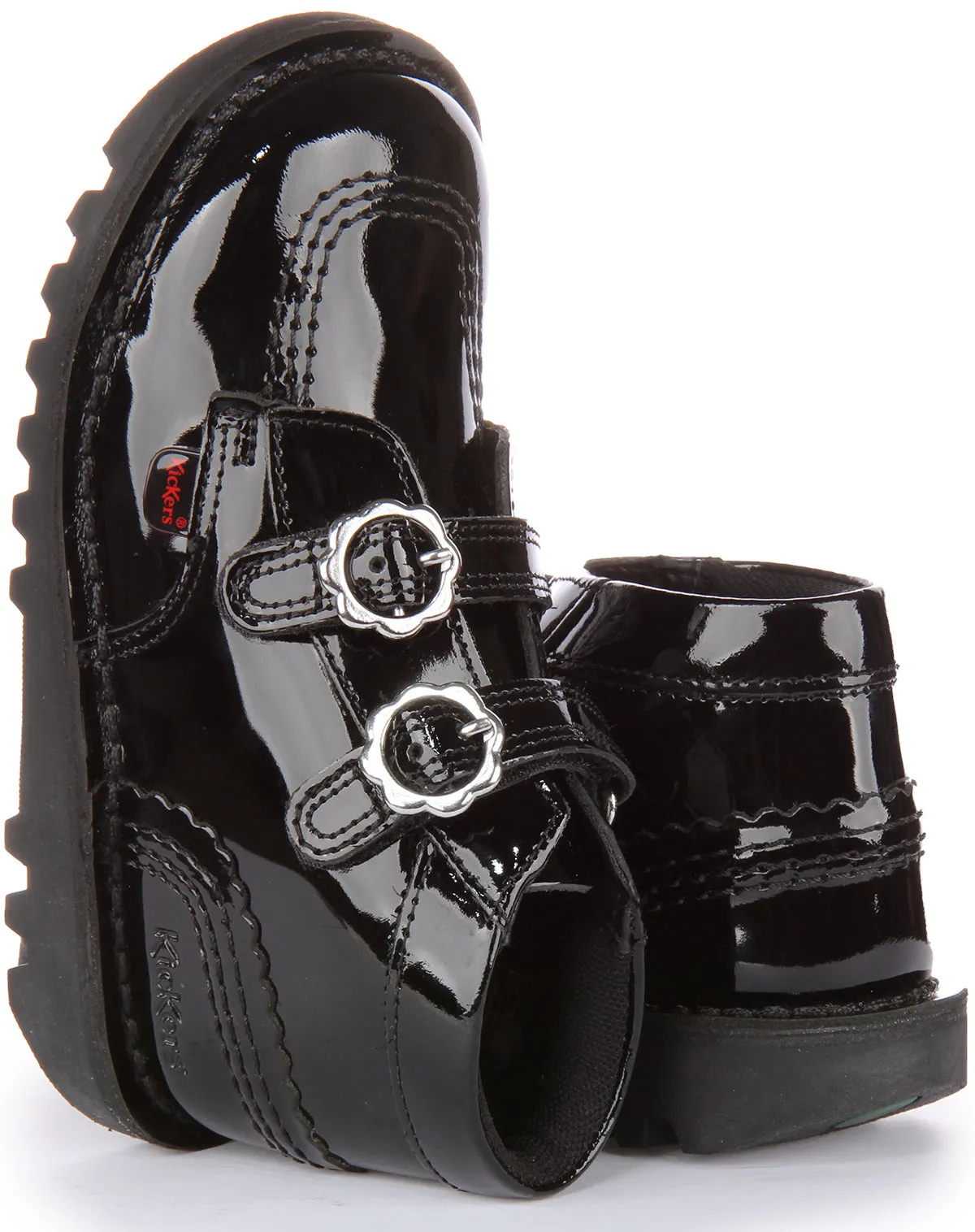Kickers Kick Hi Velcro Bloom In Black Patent For Infants
