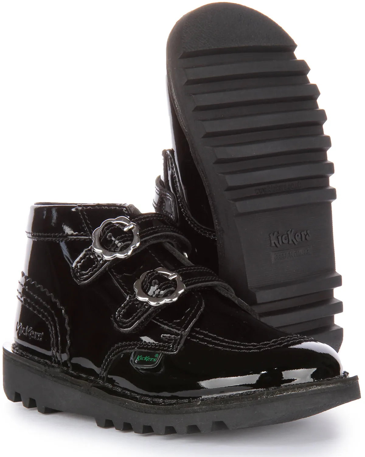 Kickers Kick Hi Velcro Bloom In Black Patent For Infants