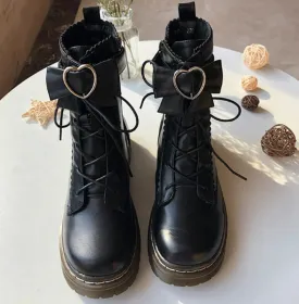 Sohiwoo Vintage Round Head plus Cashmere Women Martin Boots Cute Bowknot Lacing Kawaii Shoes Loli Cosplay Harajuku Sweet Lolita Shoes