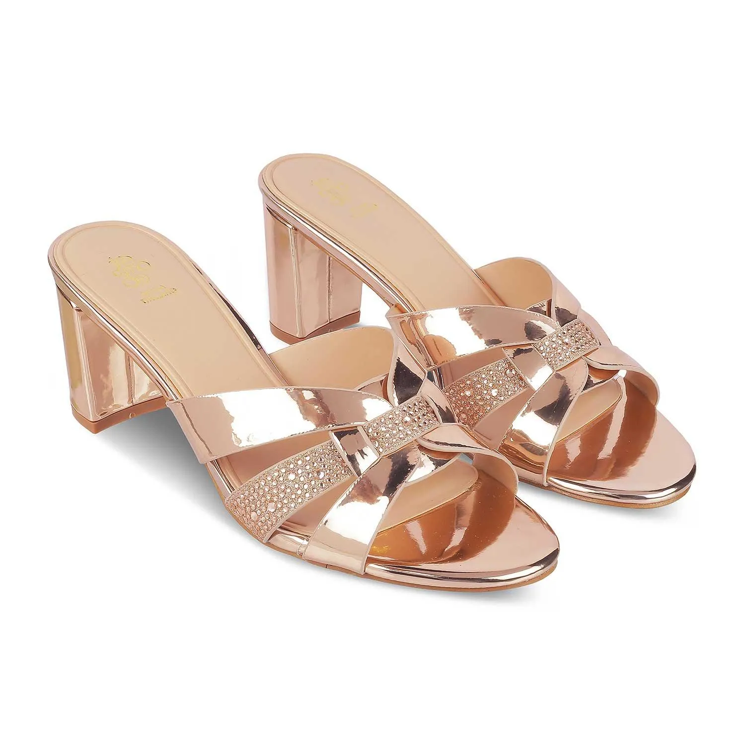 Tresmode Luxe Champagne Women's Dress Block Heel Sandals